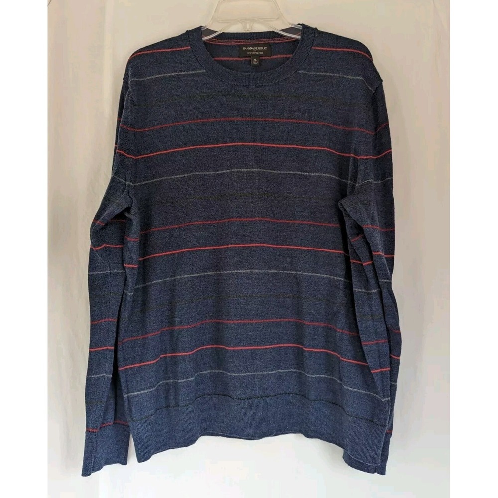 Banana Republic Mens Sz XL Merino Wool Stripe Sweater Blue Red